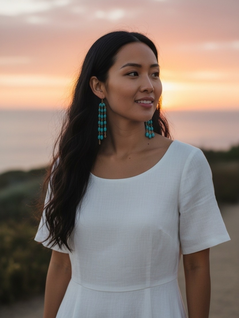 Plunder Turquoise Beaded Cascade Earrings - Picture 2 of 4